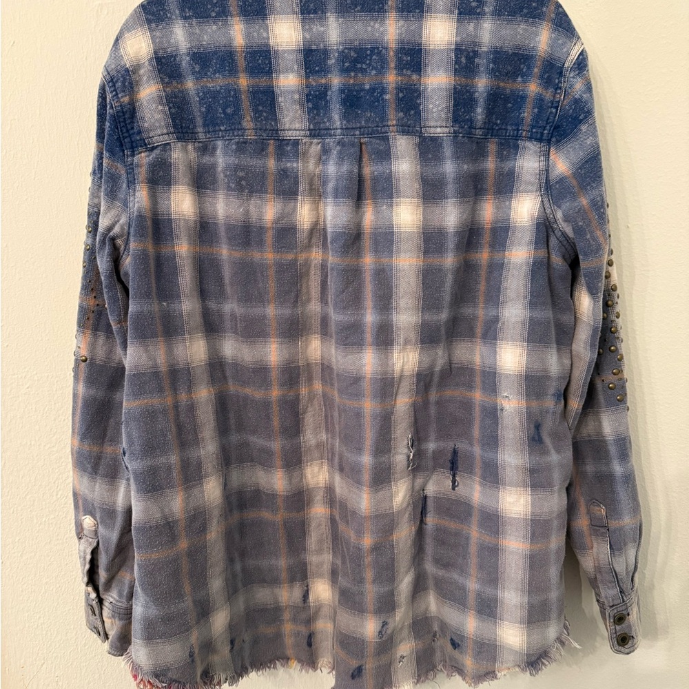 Free People Blue Plaid Jacket with Studded Sleeves - Picture 4 of 5